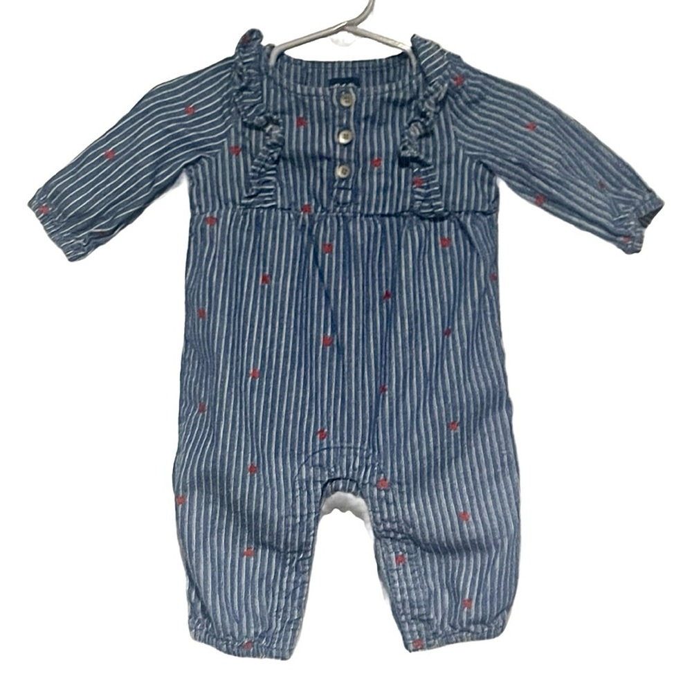 GAP Denim 0-3 Months Striped Hearts Long sleeve Jumper One piece Onesie